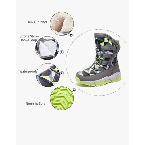GUBARUN Kids Youth Snow Boots Winter Waterproof Slip Resistant Shoes SZ 1.5 - Picture 2 of 15